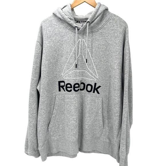 Reebok Hoodie Mens 2XL XXL Sweatshirt Gray Pullover Logo Long Sleeves - Picture 1 of 9